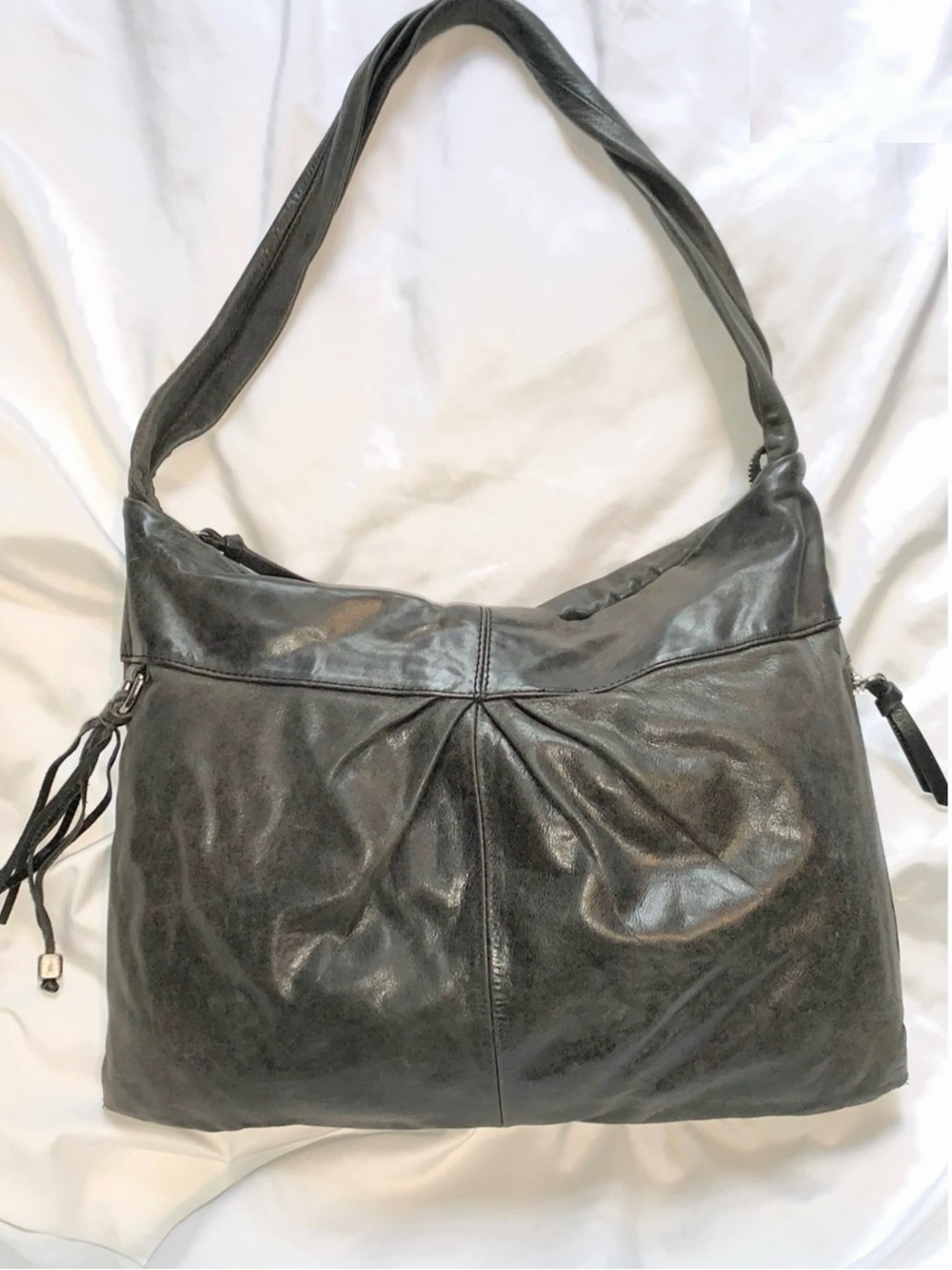 HOBO Original Gray Leather Slouchy Hobo Shoulder Bag